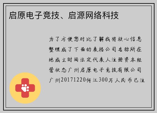 启原电子竞技、启源网络科技